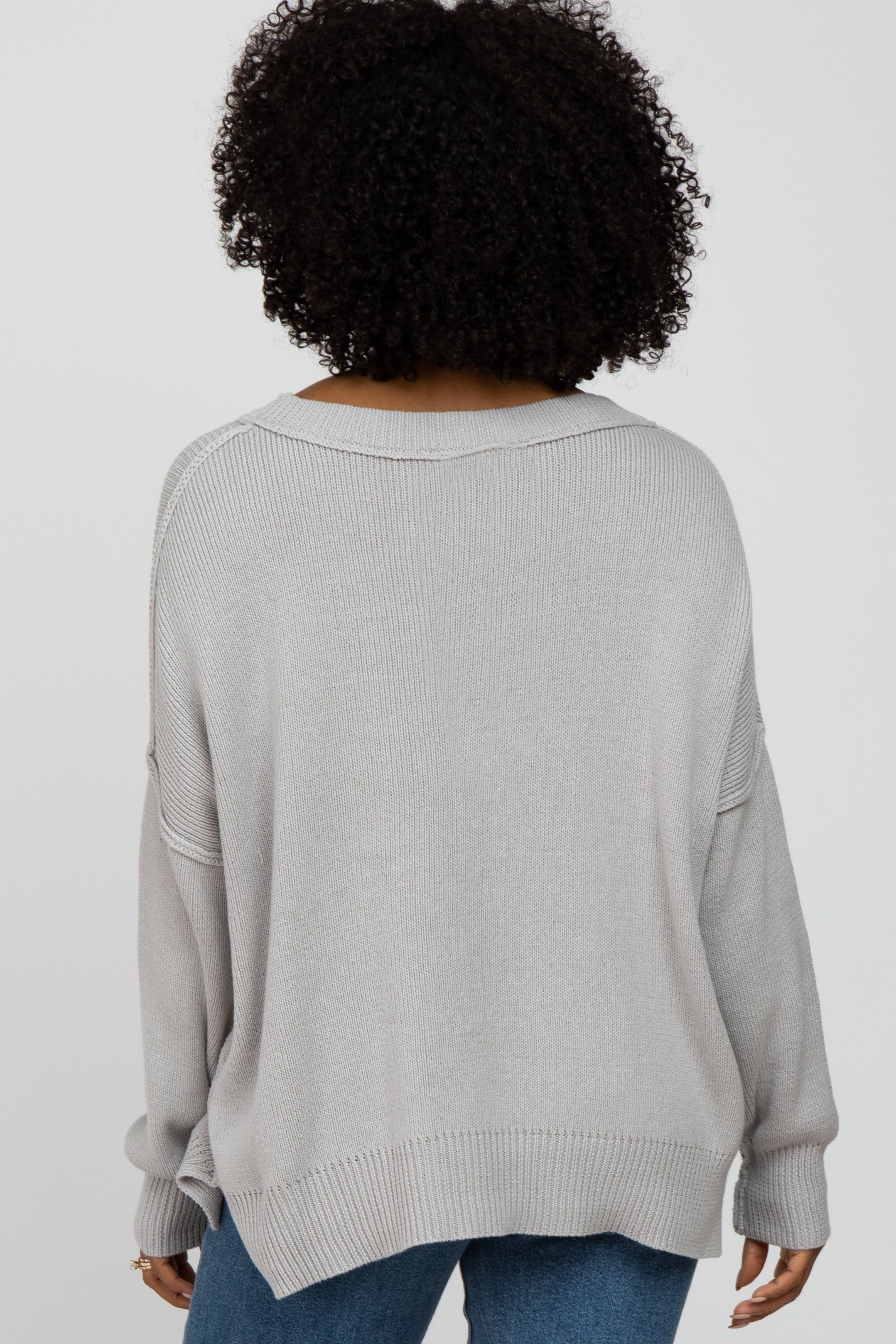Grey Exposed Seam Side Slit Sweater sold by Pinkblush product image thumbnail 3