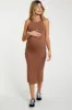Mocha Sleeveless Ribbed Fitted Maternity Midi Dress sold by Pinkblush
