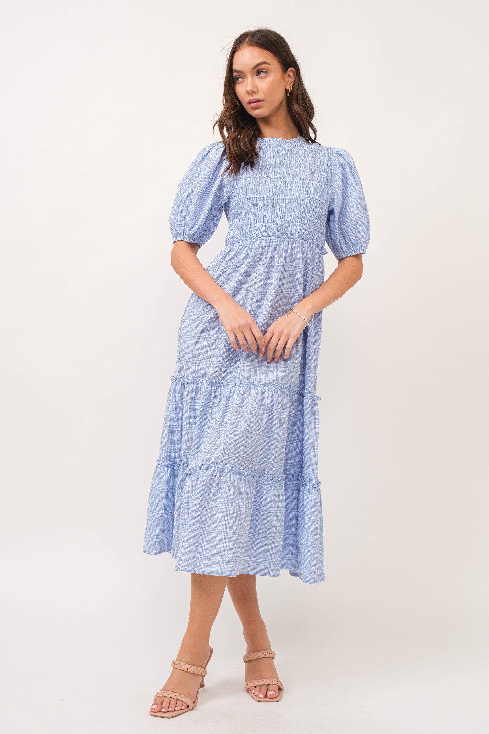 Blue Puff Sleeve Midi Dress sold by Pinkblush