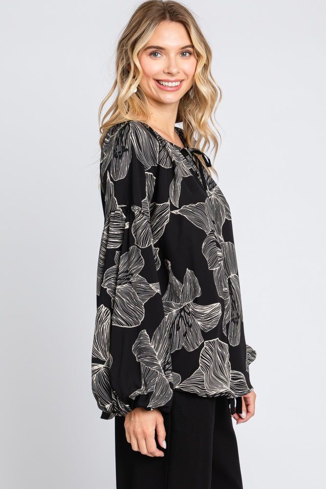 Black Floral V-Neck Long Sleeve Blouse sold by Pinkblush product image thumbnail 3