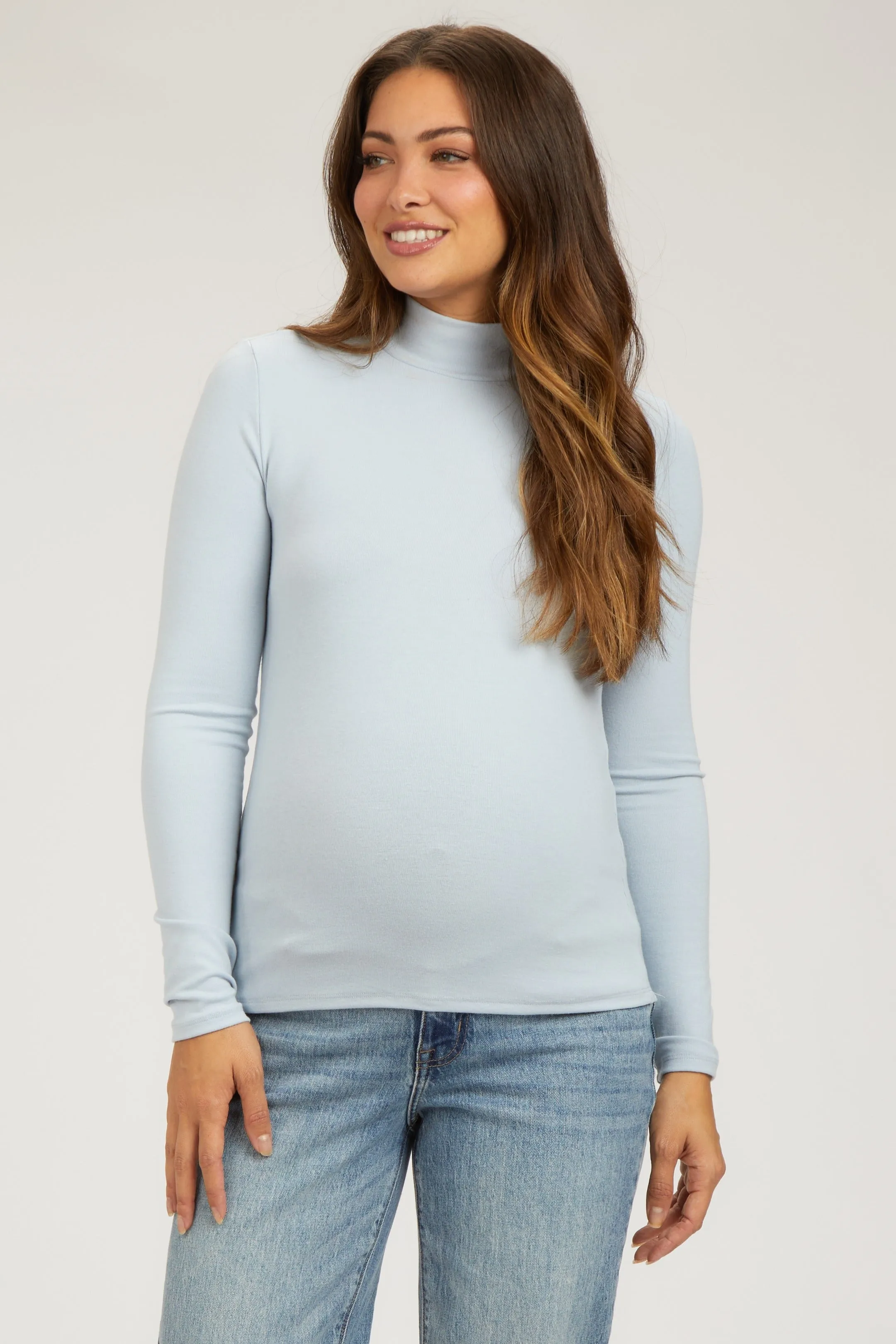 Light Blue Soft Turtle Neck Maternity Top sold by Pinkblush