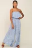 Light Blue Paisley Ruffle Strapless Jumpsuit sold by Pinkblush