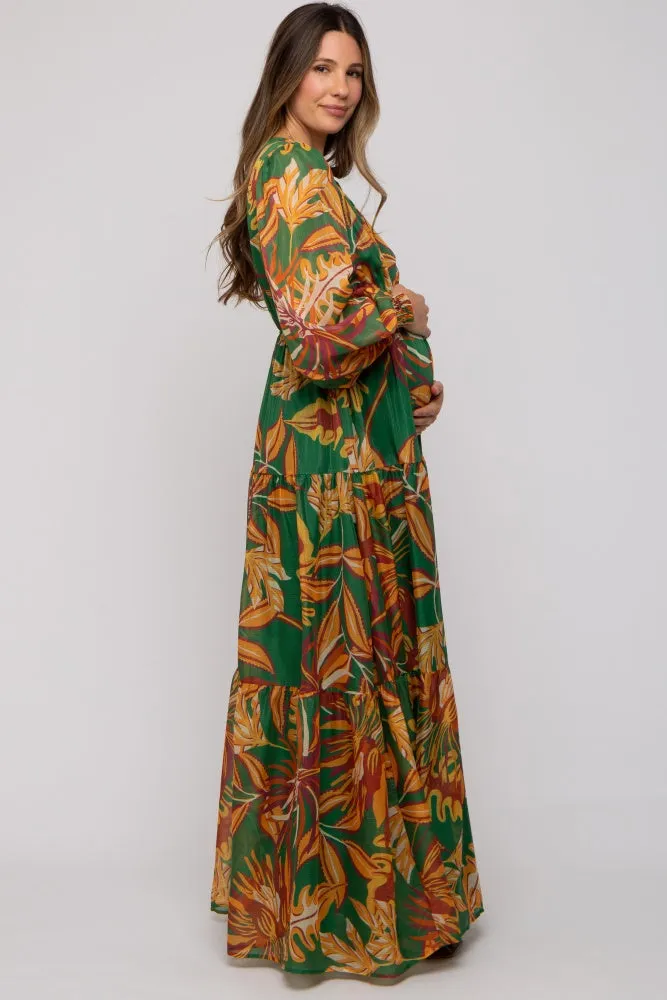 Green Leaf Print Maternity Tiered Maxi Dress sold by Pinkblush product image thumbnail 2