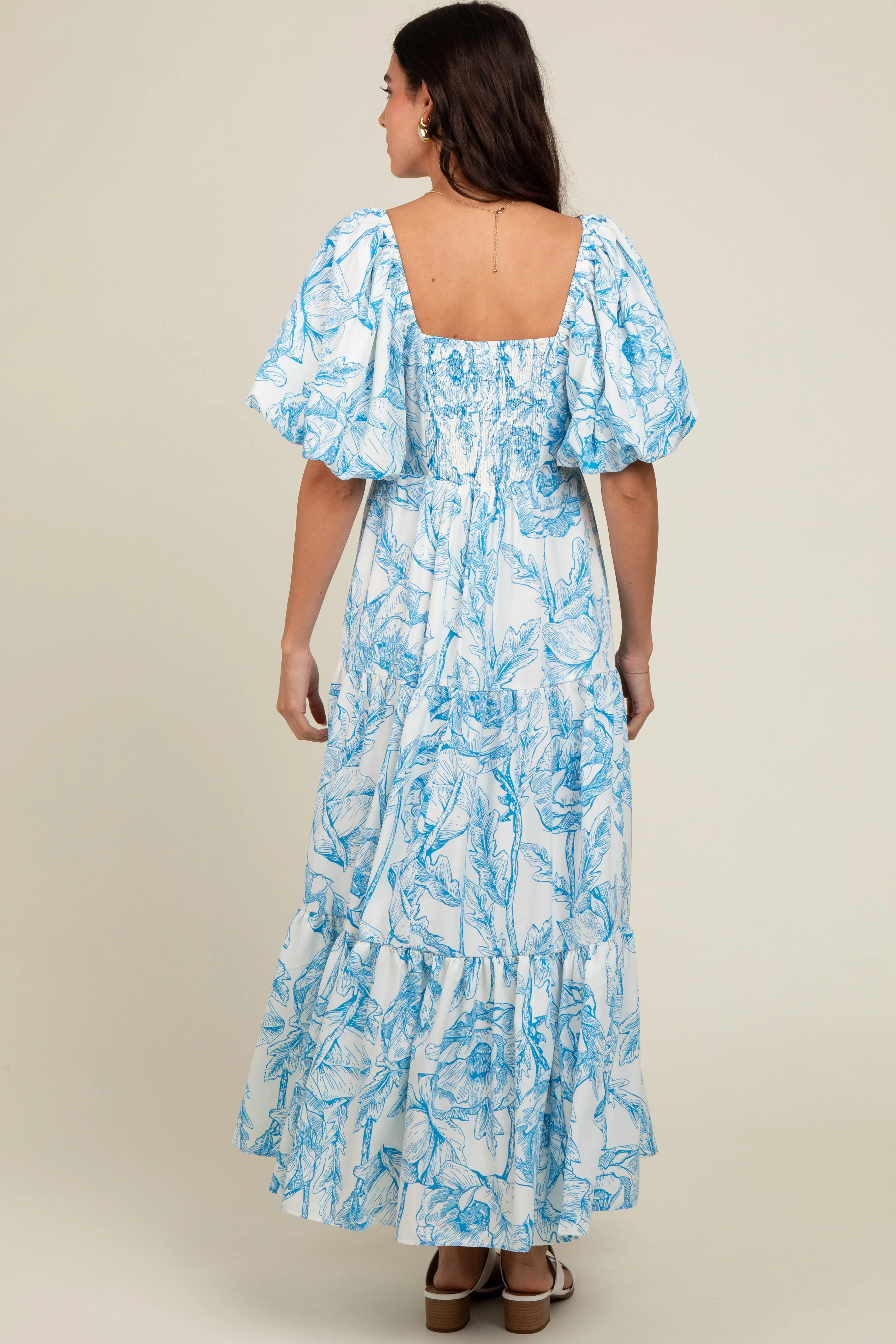 Blue Floral Cinched Tie Maxi Dress sold by Pinkblush product image thumbnail 3