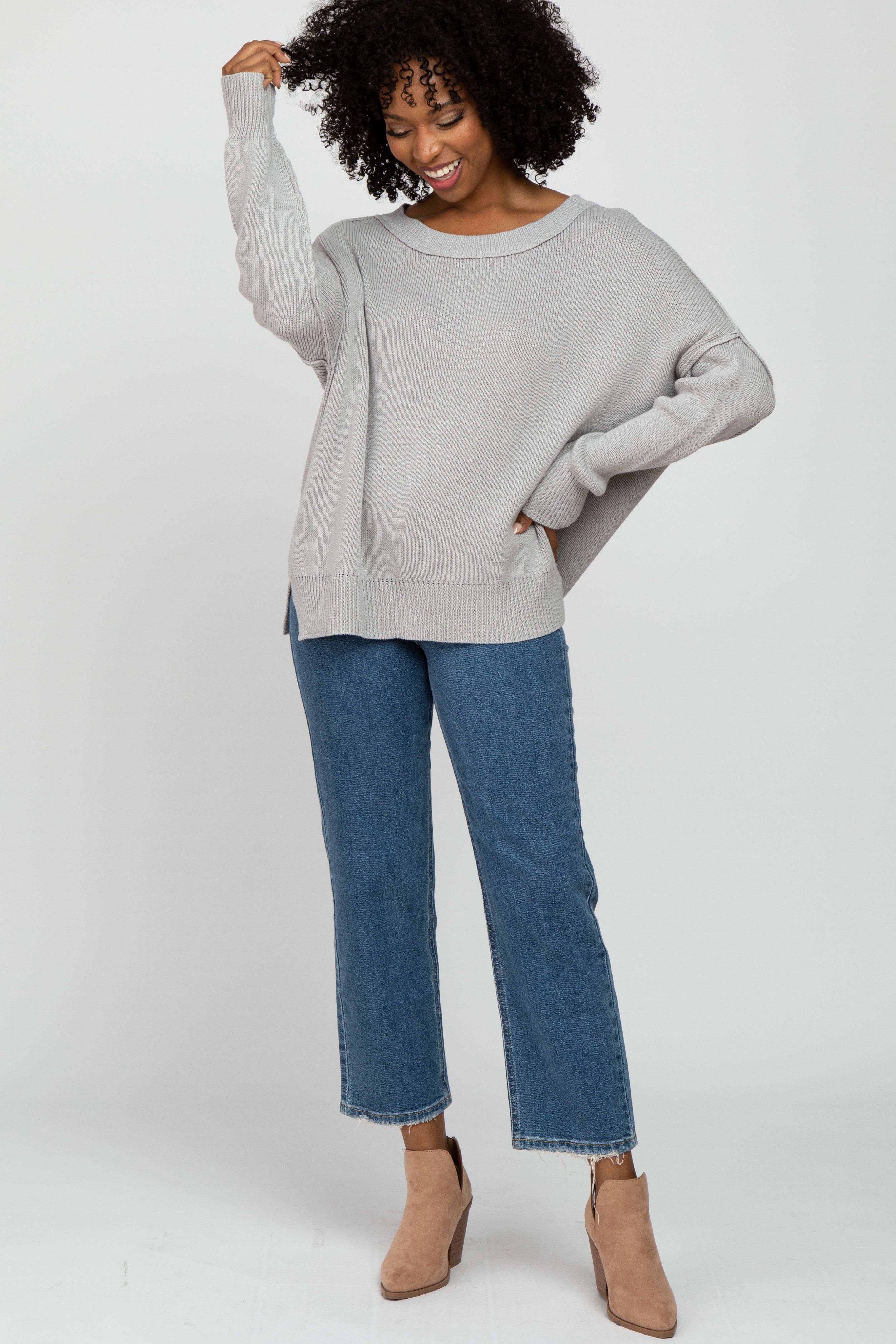 Grey Exposed Seam Side Slit Sweater sold by Pinkblush product image thumbnail 4