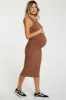 Mocha Sleeveless Ribbed Fitted Maternity Midi Dress sold by Pinkblush
