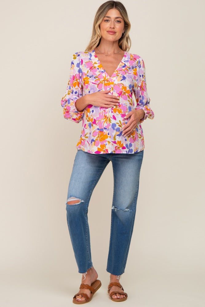 Multi-Colored Floral V-Neck Maternity Top sold by Pinkblush product image thumbnail 4