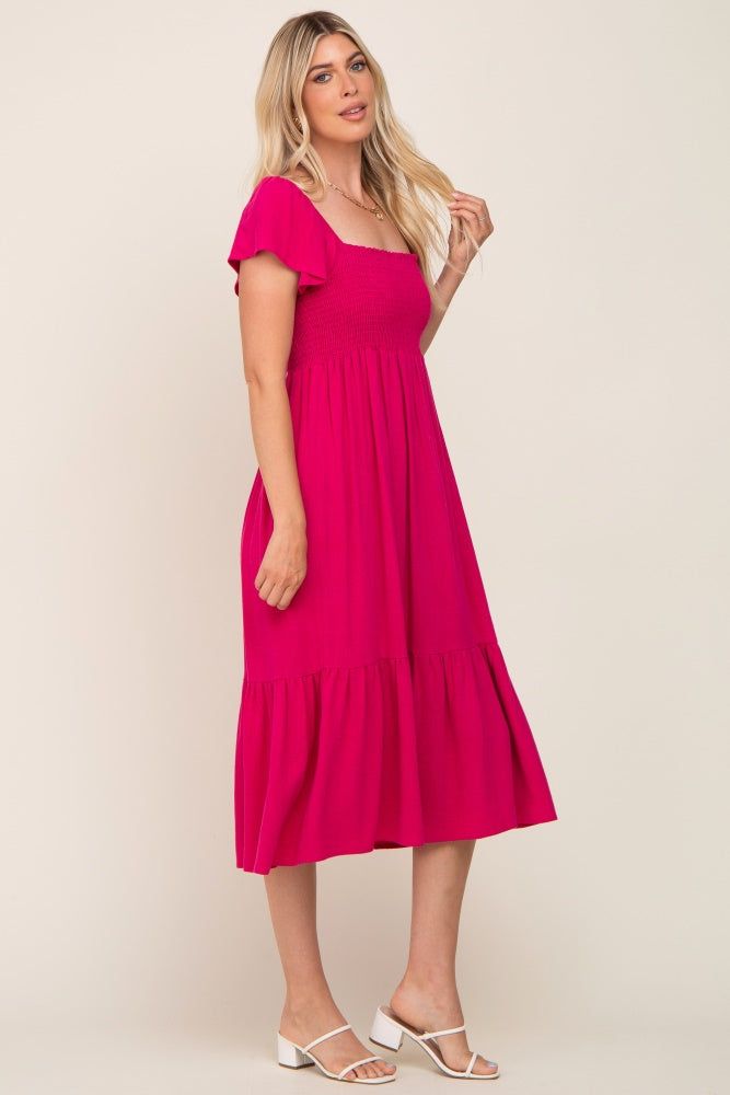 Fuchsia Smocked Ruffle Hem Midi Dress sold by Pinkblush product image thumbnail 2