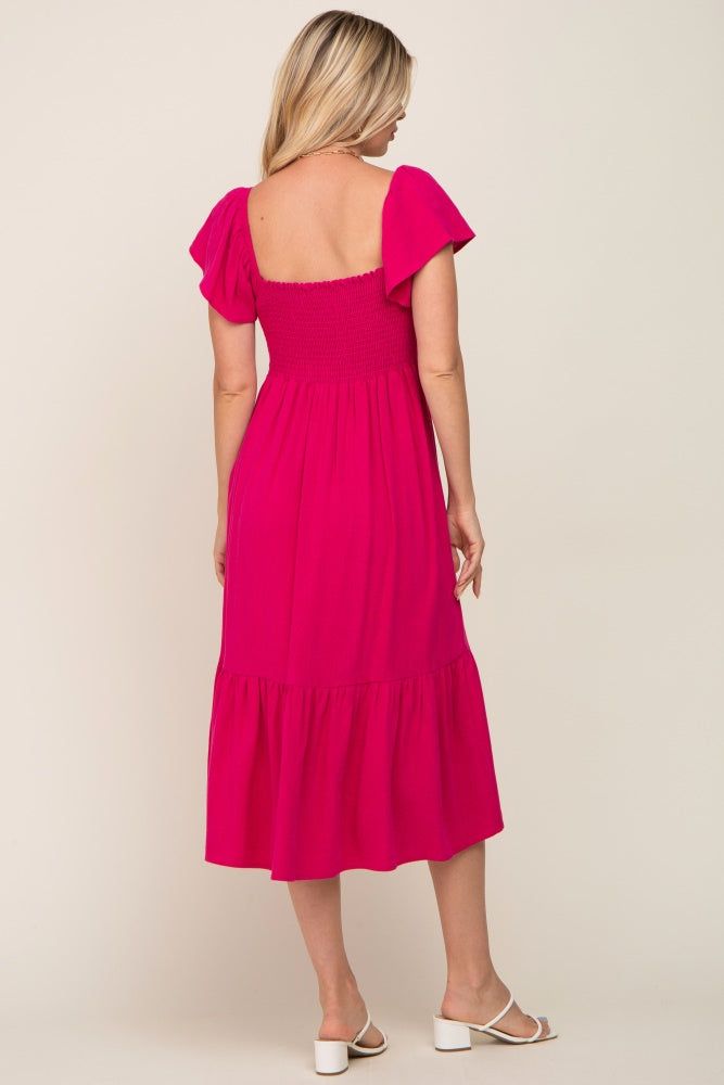 Fuchsia Smocked Ruffle Hem Midi Dress sold by Pinkblush product image thumbnail 3