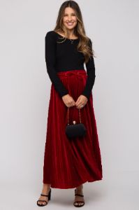 Red Velvet Knit Drawstring Maternity Maxi Skirt sold by Pinkblush