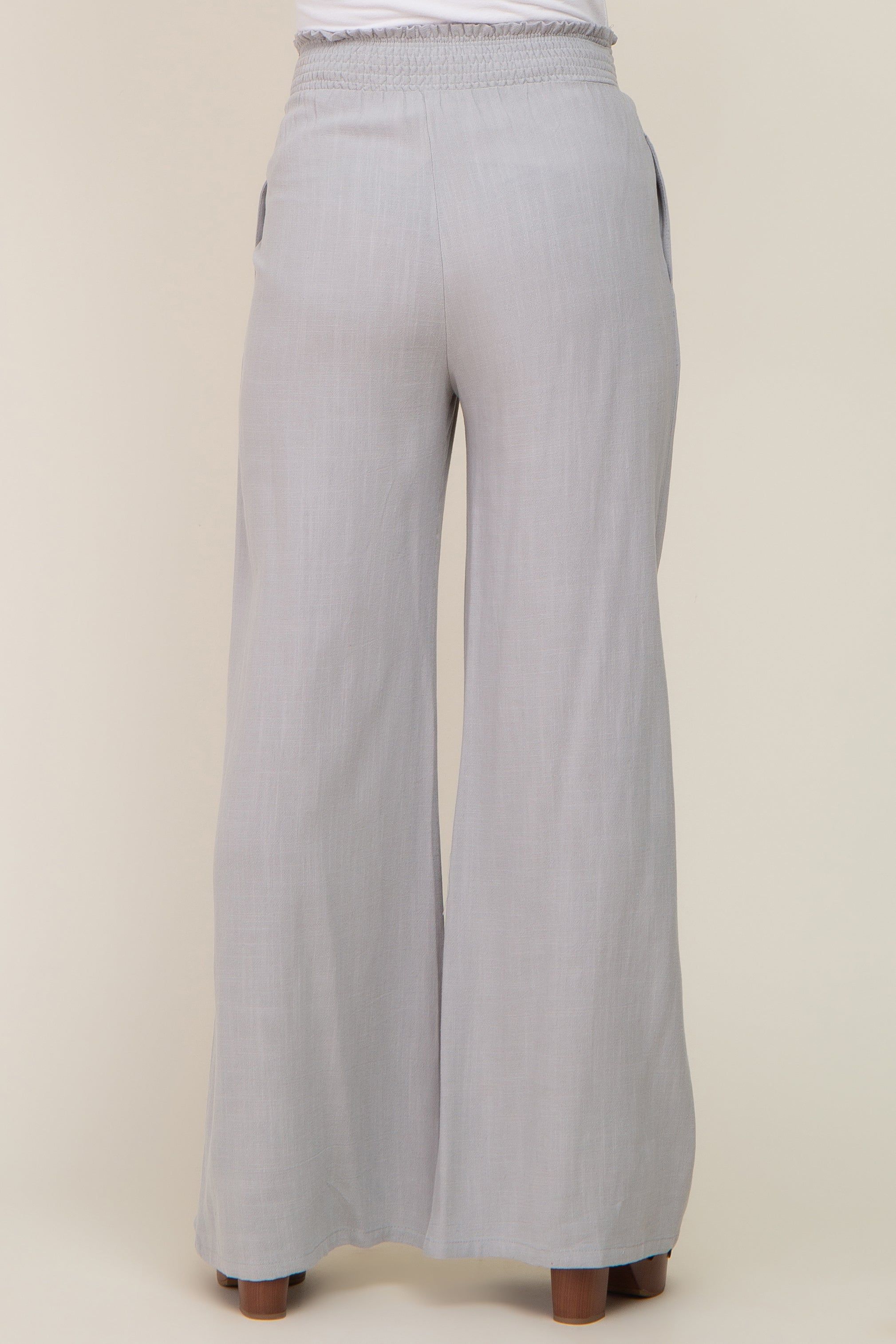 Grey Smocked Waist Wide Leg Linen Maternity Pants sold by Pinkblush product image thumbnail 4