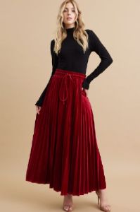 Red Velvet Knit Drawstring Maternity Maxi Skirt sold by Pinkblush