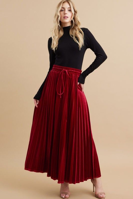 Red Velvet Knit Drawstring Maternity Maxi Skirt sold by Pinkblush product image thumbnail 5