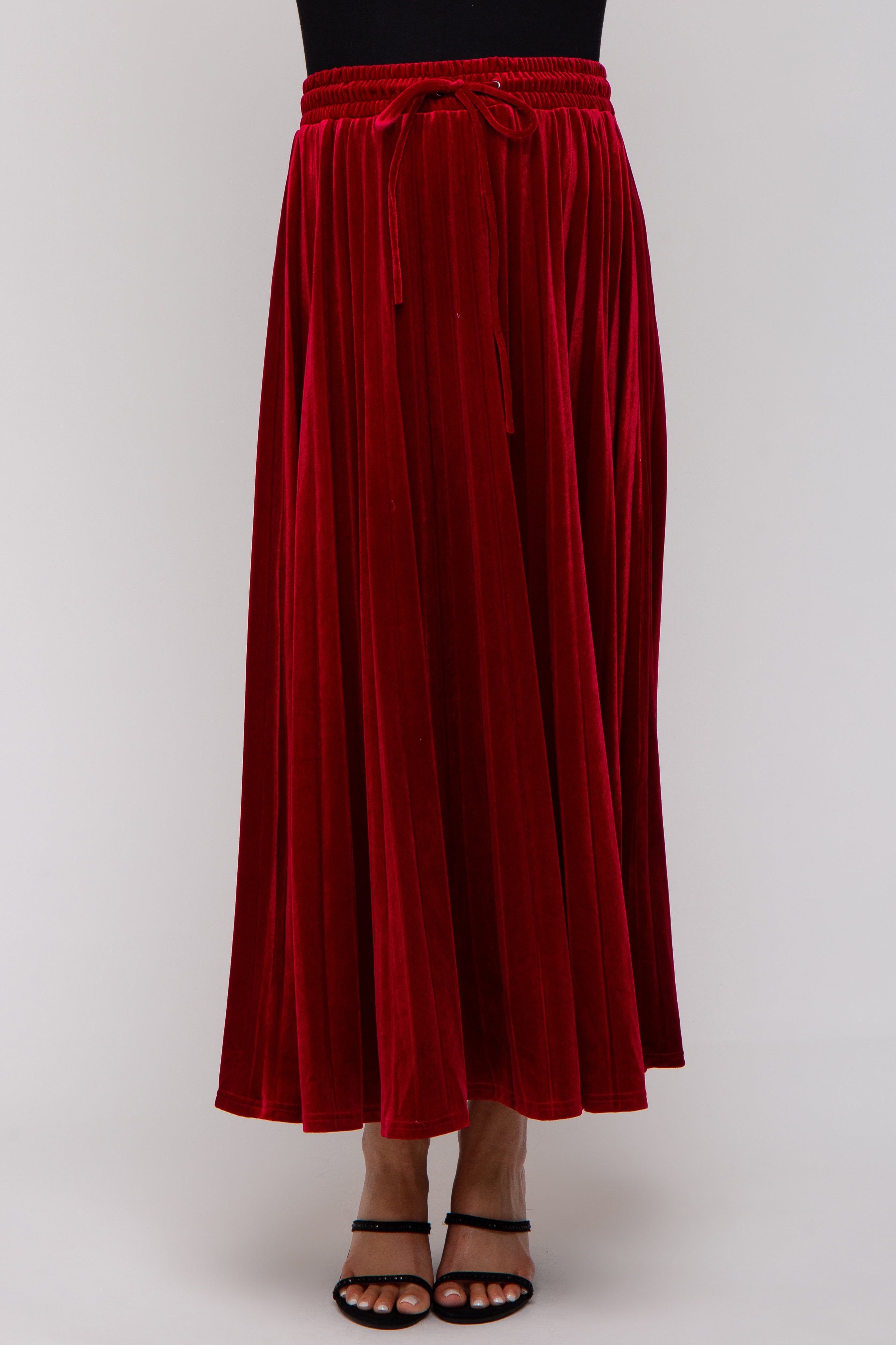Red Velvet Knit Drawstring Maternity Maxi Skirt sold by Pinkblush product image thumbnail 2