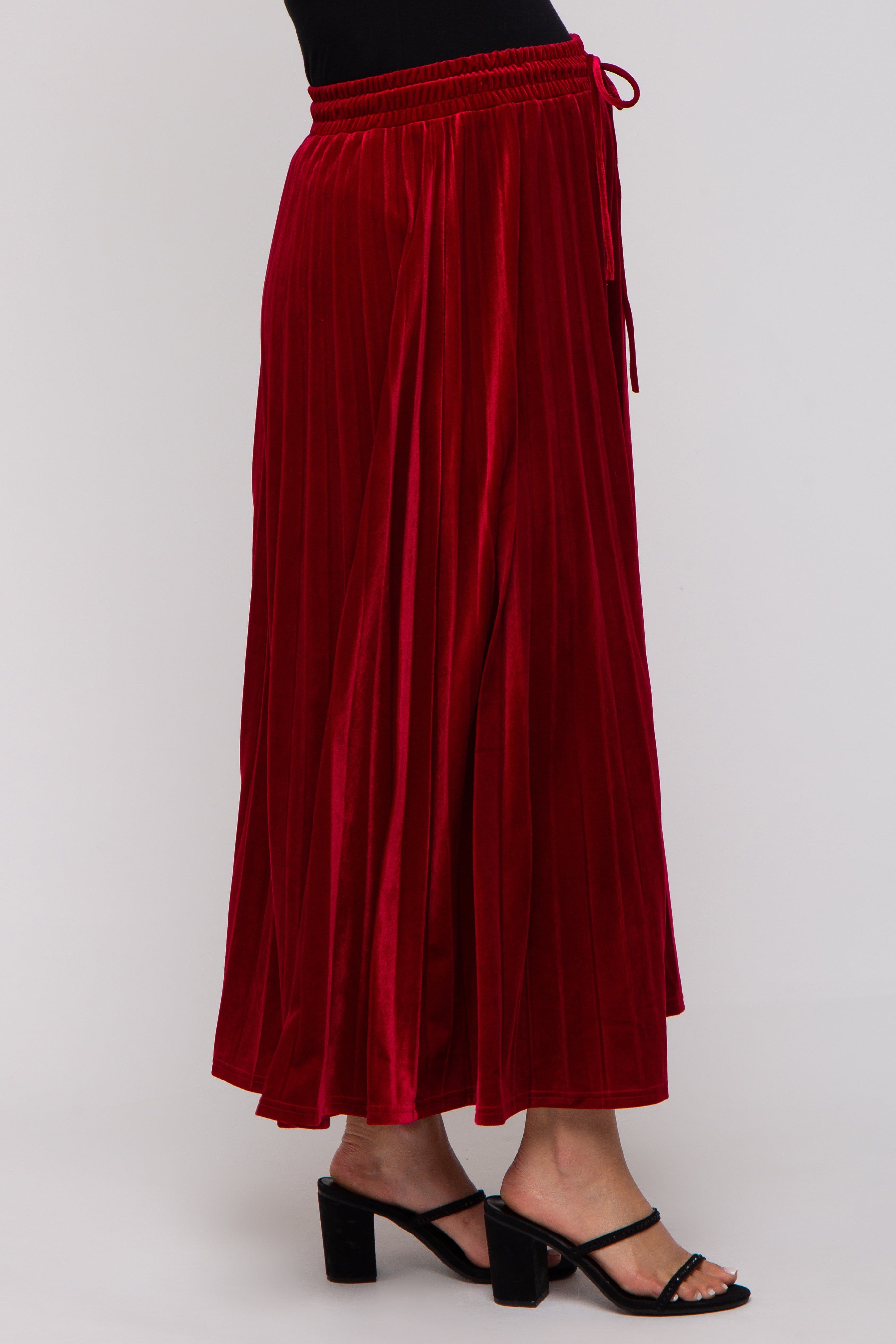 Red Velvet Knit Drawstring Maternity Maxi Skirt sold by Pinkblush product image thumbnail 3