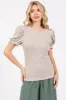Taupe Ribbed Puff Sleeve Top sold by Pinkblush