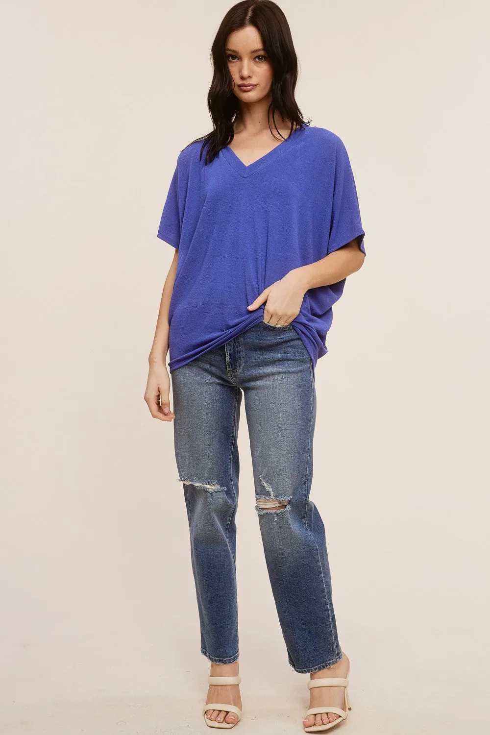 Blue V-Neck Crepe Knit Top sold by Pinkblush product image thumbnail 4