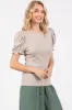 Taupe Ribbed Puff Sleeve Top sold by Pinkblush