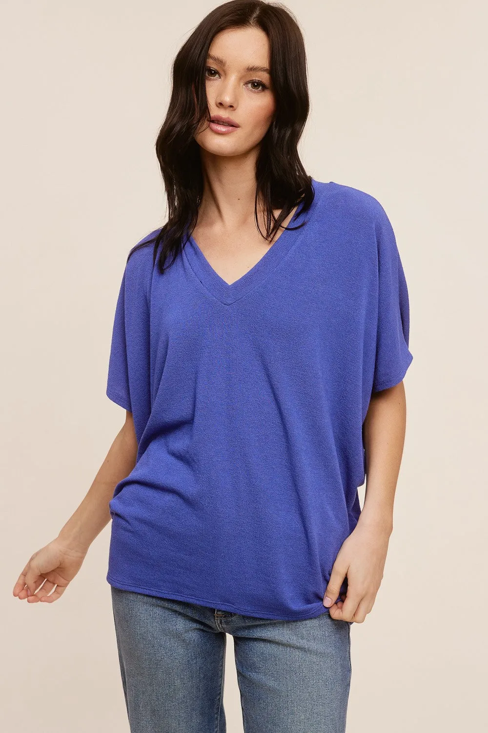 Blue V-Neck Crepe Knit Top sold by Pinkblush product image thumbnail 5