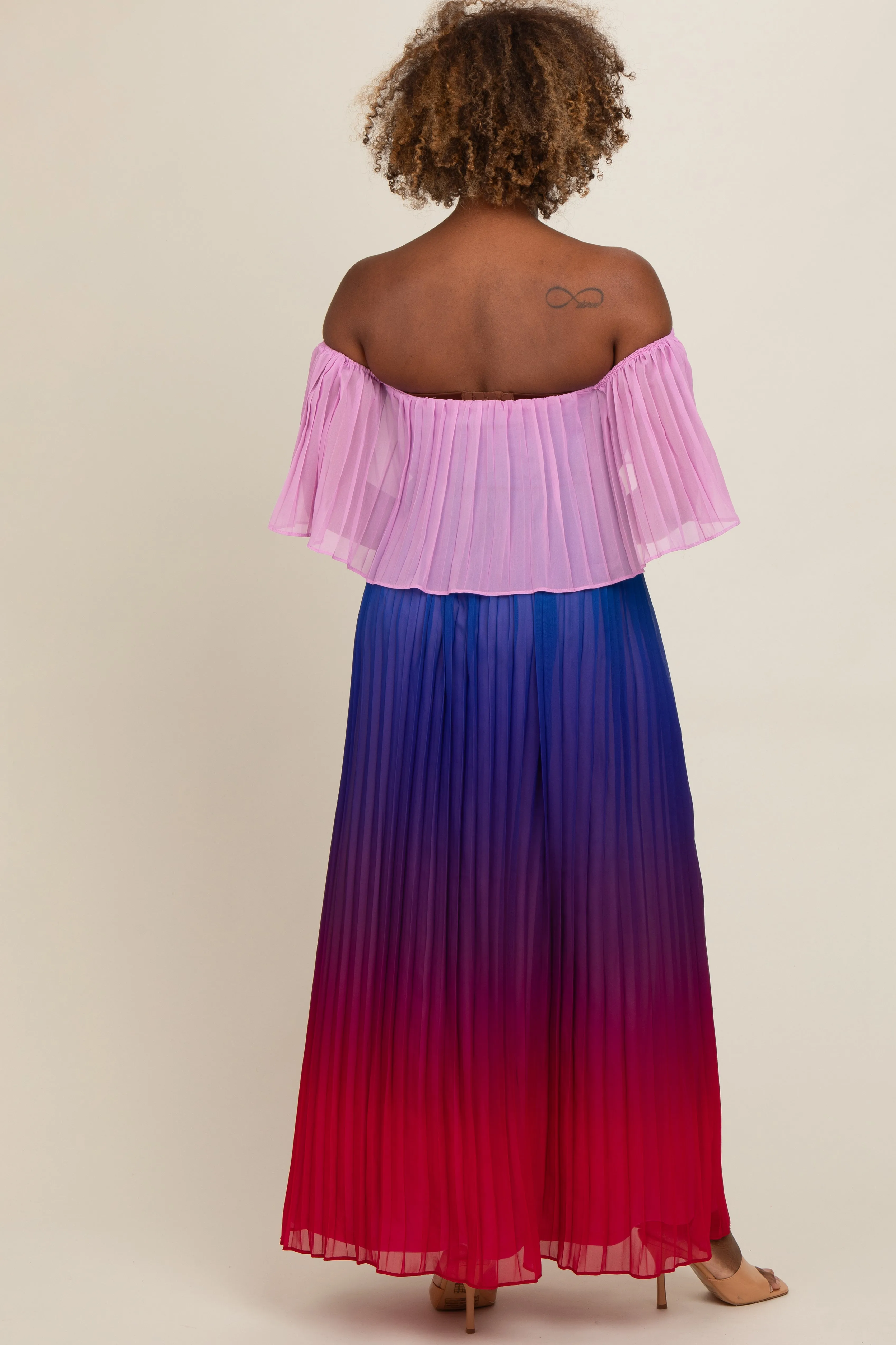 Multicolor Off Shoulder Pleated Maxi Dress sold by Pinkblush product image thumbnail 3