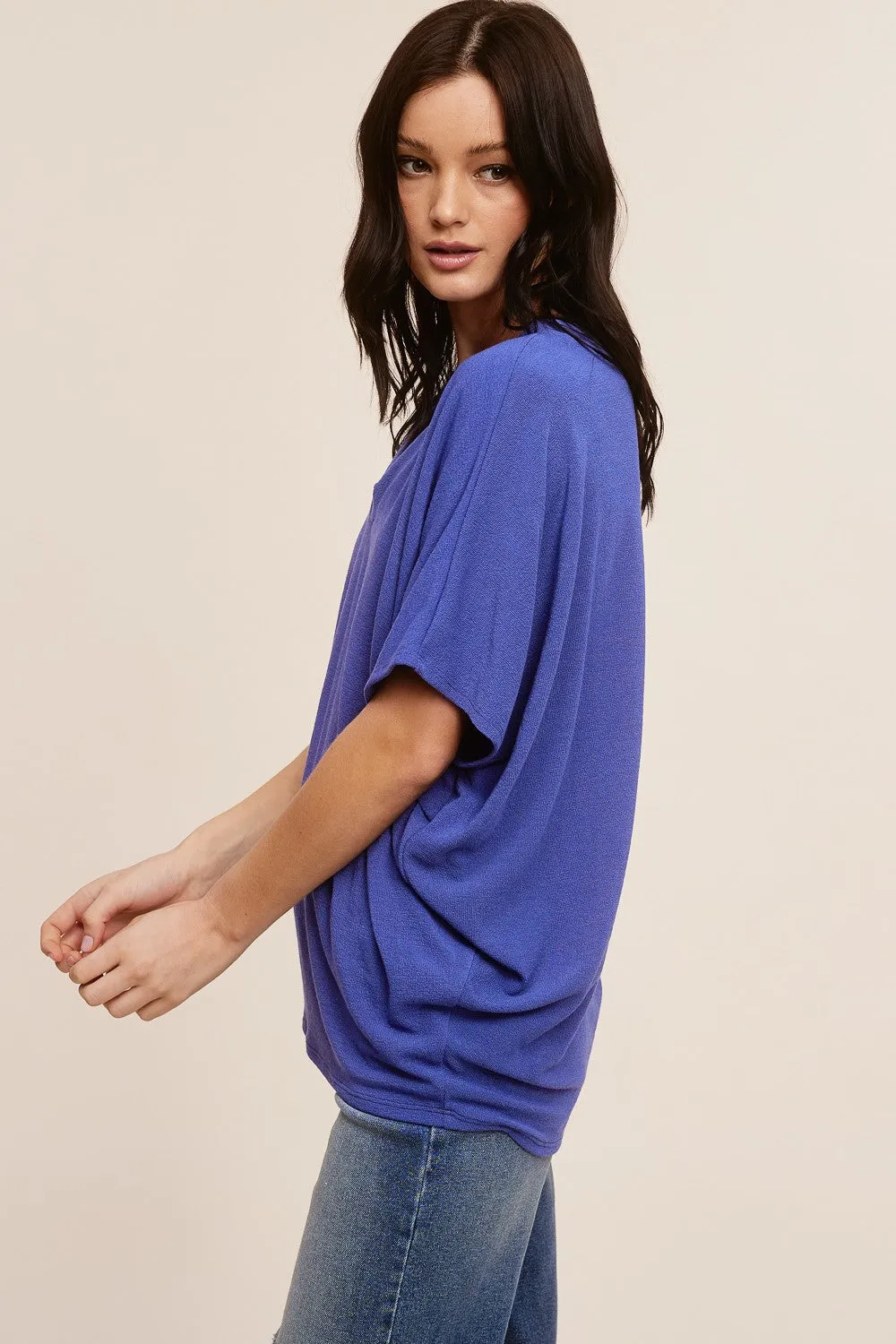 Blue V-Neck Crepe Knit Top sold by Pinkblush product image thumbnail 2