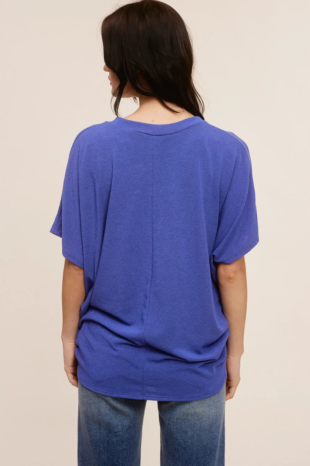 Blue V-Neck Crepe Knit Top sold by Pinkblush product image thumbnail 3