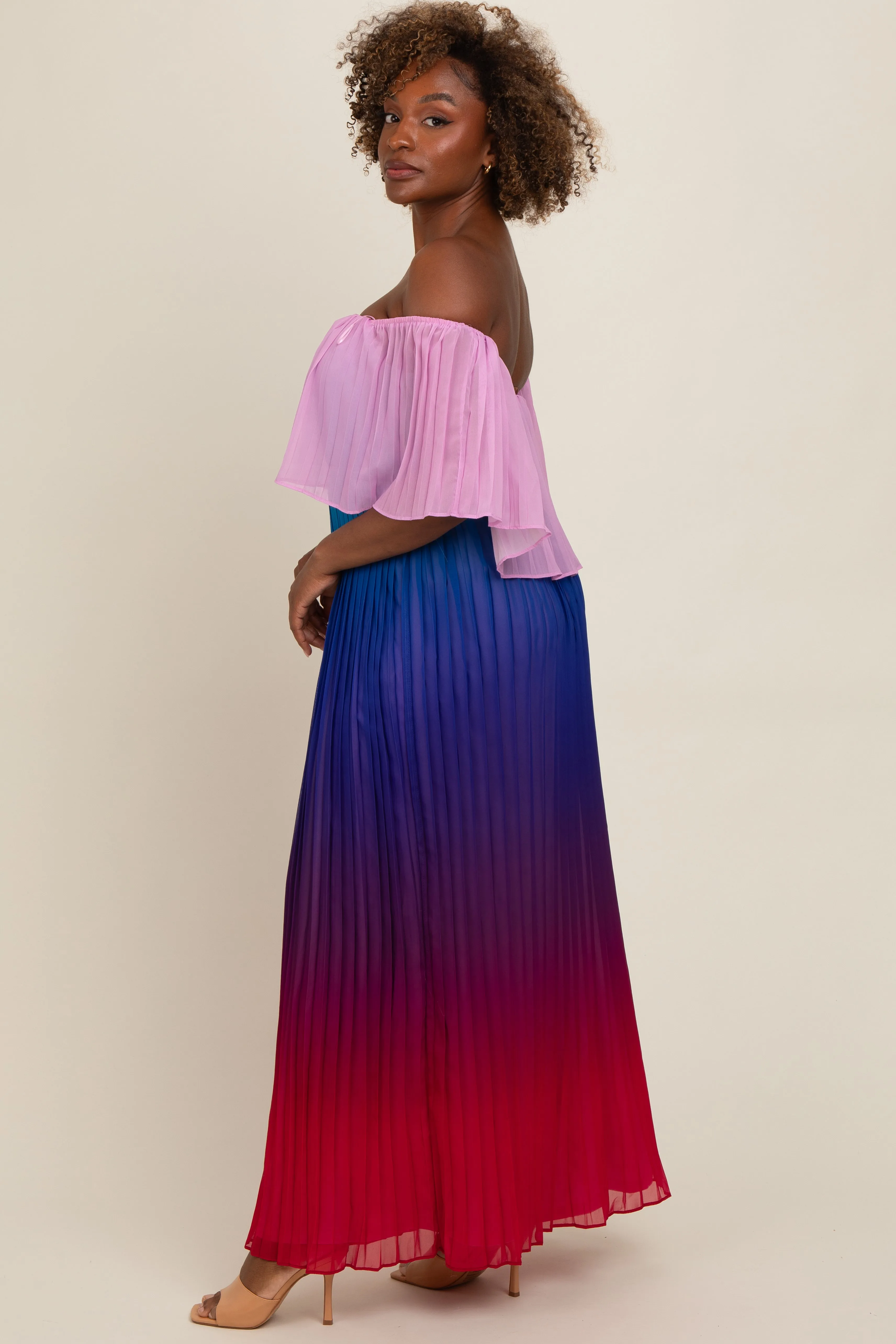 Multicolor Off Shoulder Pleated Maxi Dress sold by Pinkblush product image thumbnail 2