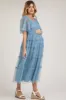 Blue Ruffled Mesh Maternity Maxi Dress sold by Pinkblush