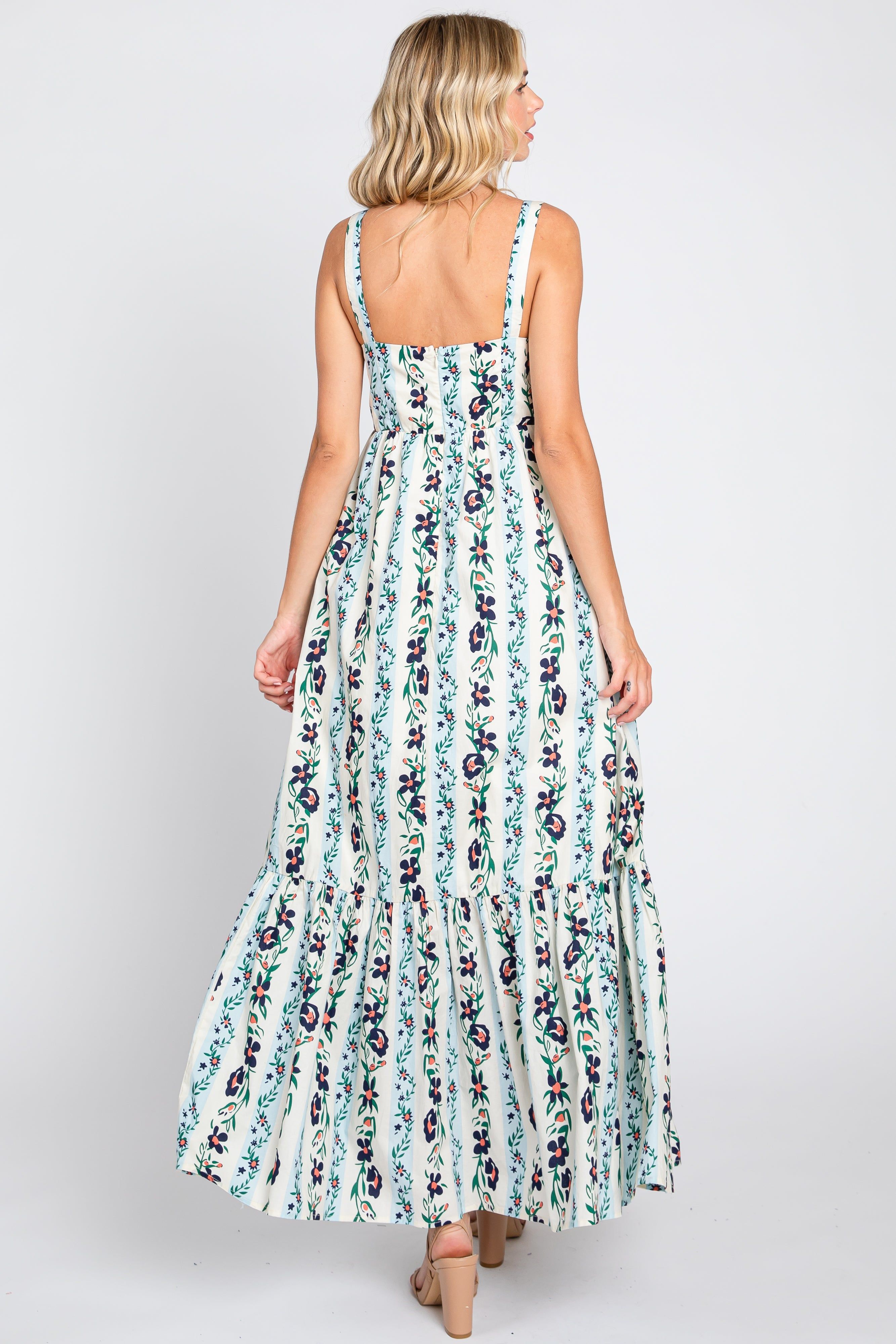 Blue Floral Striped Square Neck Maxi Dress sold by Pinkblush product image thumbnail 3
