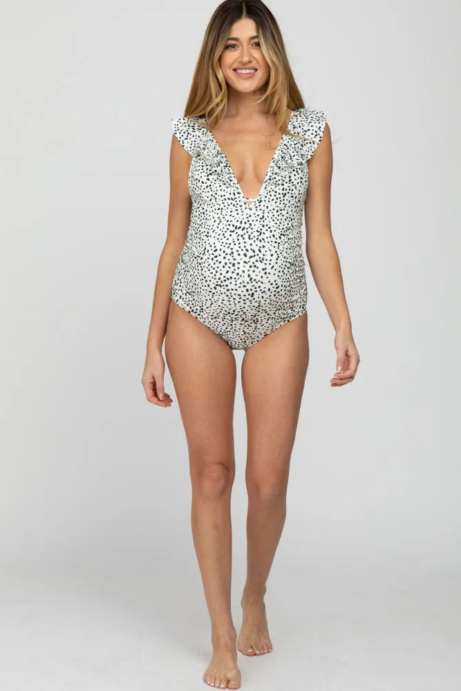 White Animal Print Ruffle Maternity One-Piece Swimsuit sold by Pinkblush product image thumbnail 3