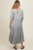 Grey Embroidered Tiered Maternity Midi Dress sold by Pinkblush