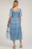 Blue Ruffled Mesh Maternity Maxi Dress sold by Pinkblush