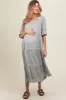 Grey Embroidered Tiered Maternity Midi Dress sold by Pinkblush