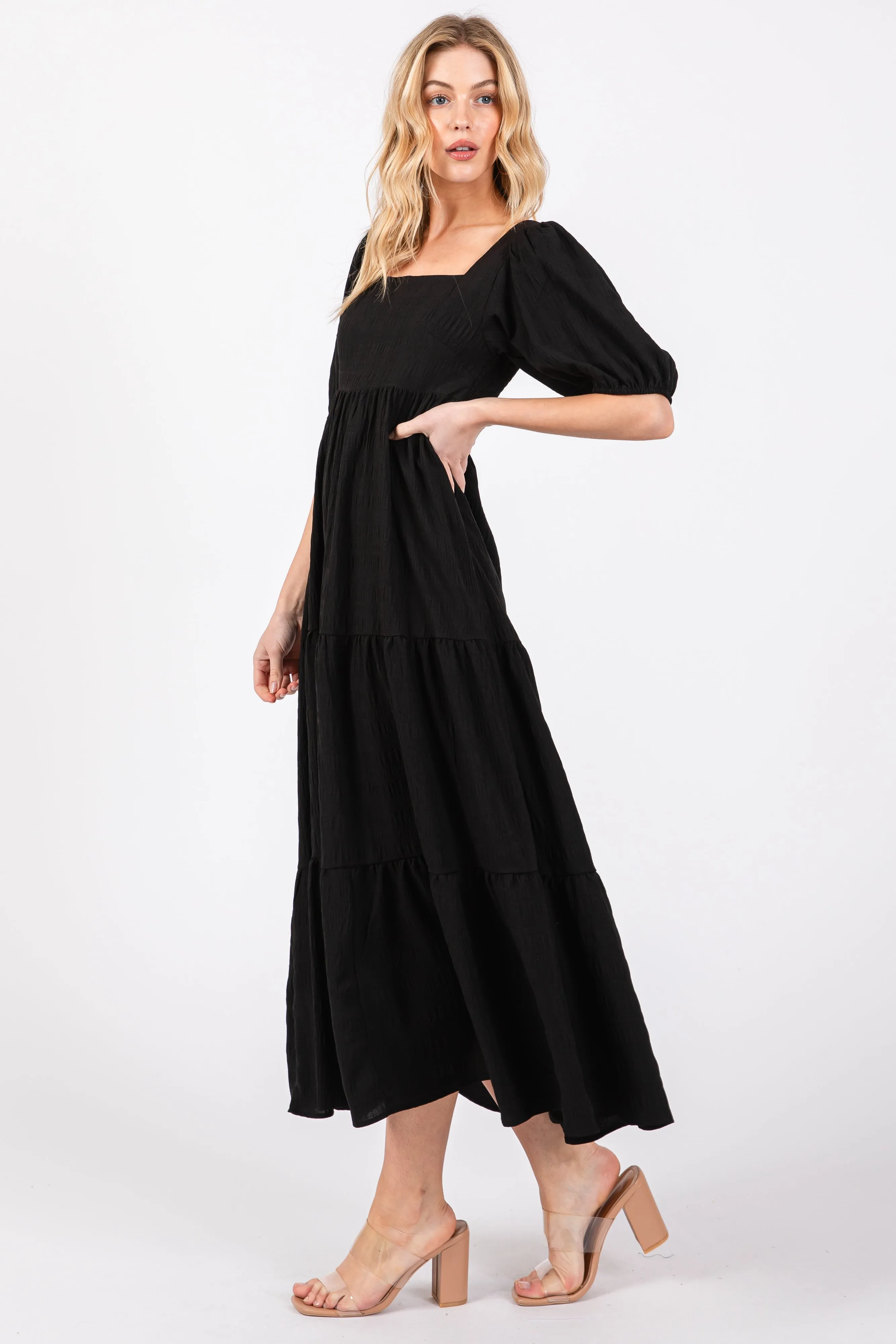 Black Textured Tiered Midi Dress sold by Pinkblush product image thumbnail 2