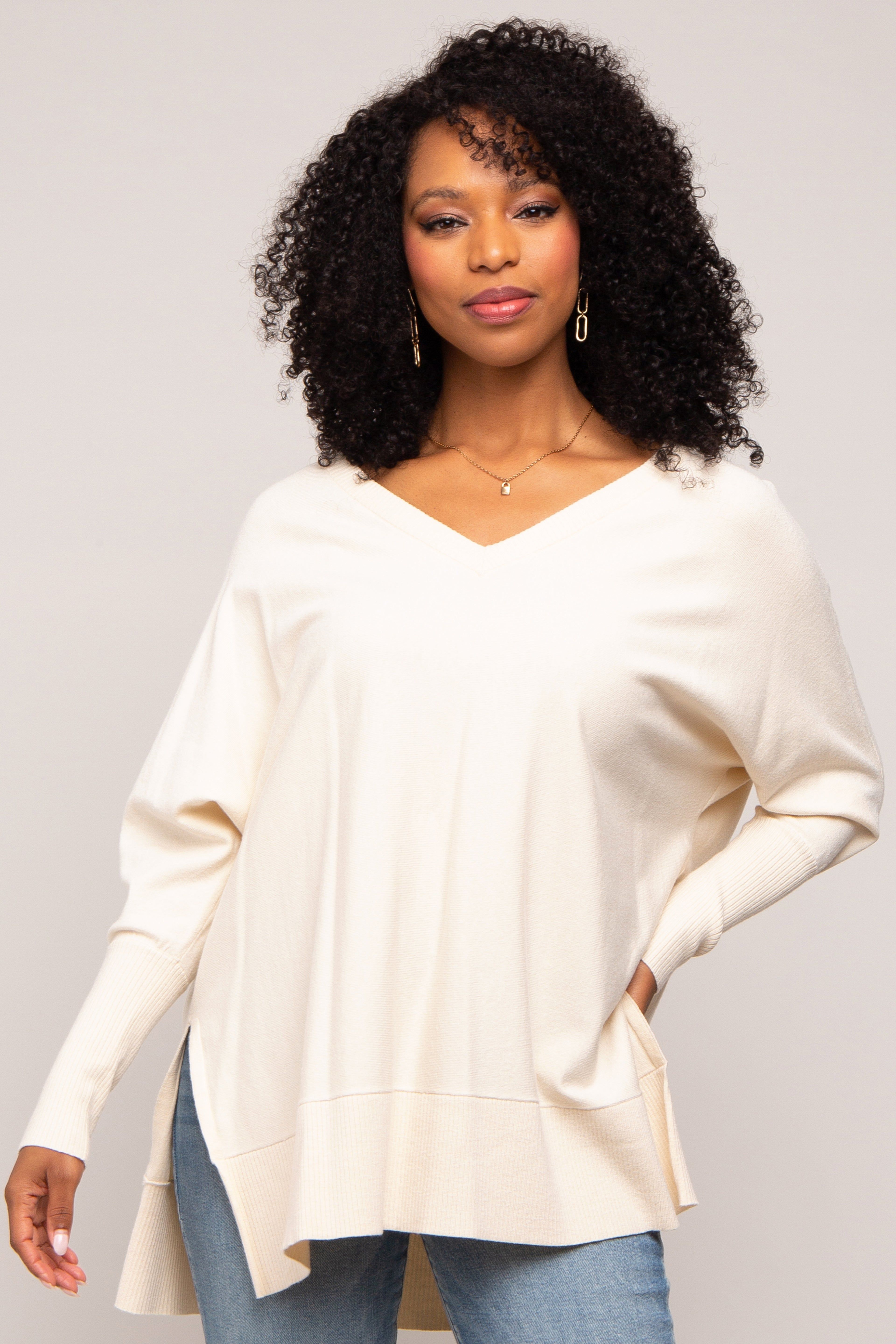 Cream Knit Long Dolman Sleeve Top sold by Pinkblush product image thumbnail 2