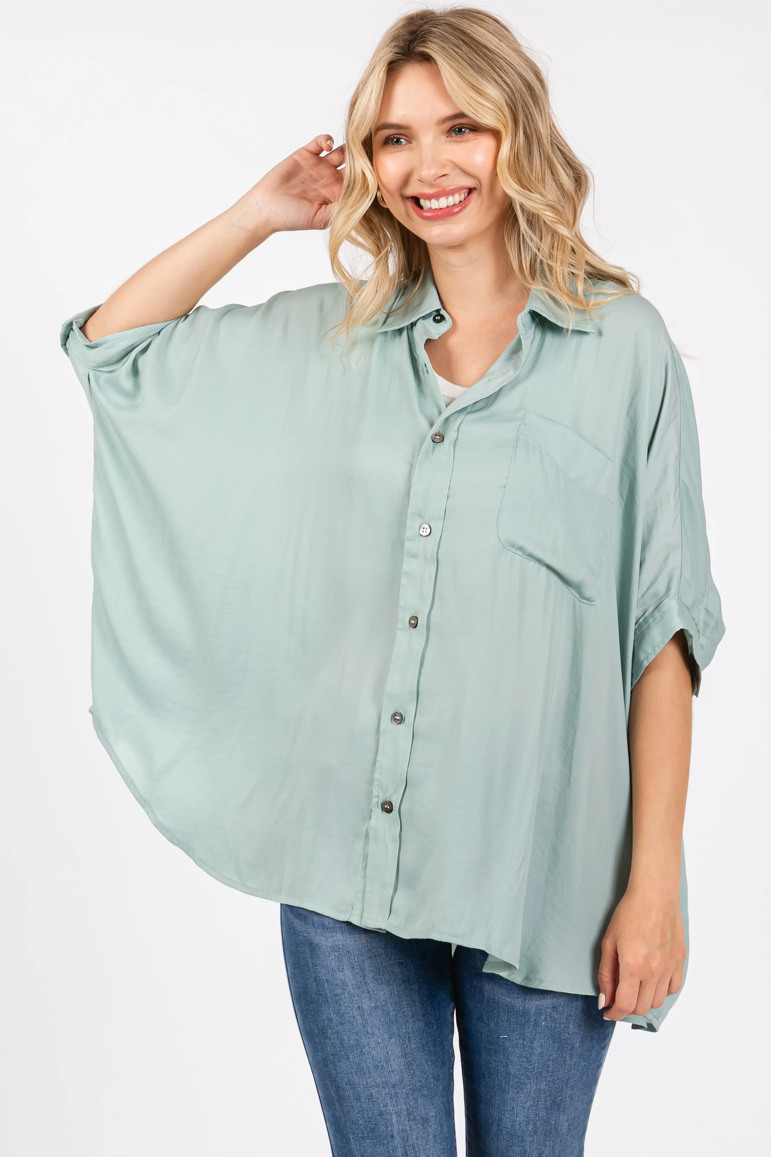 Sage Satin Oversized Maternity Shirt sold by Pinkblush product image thumbnail 5