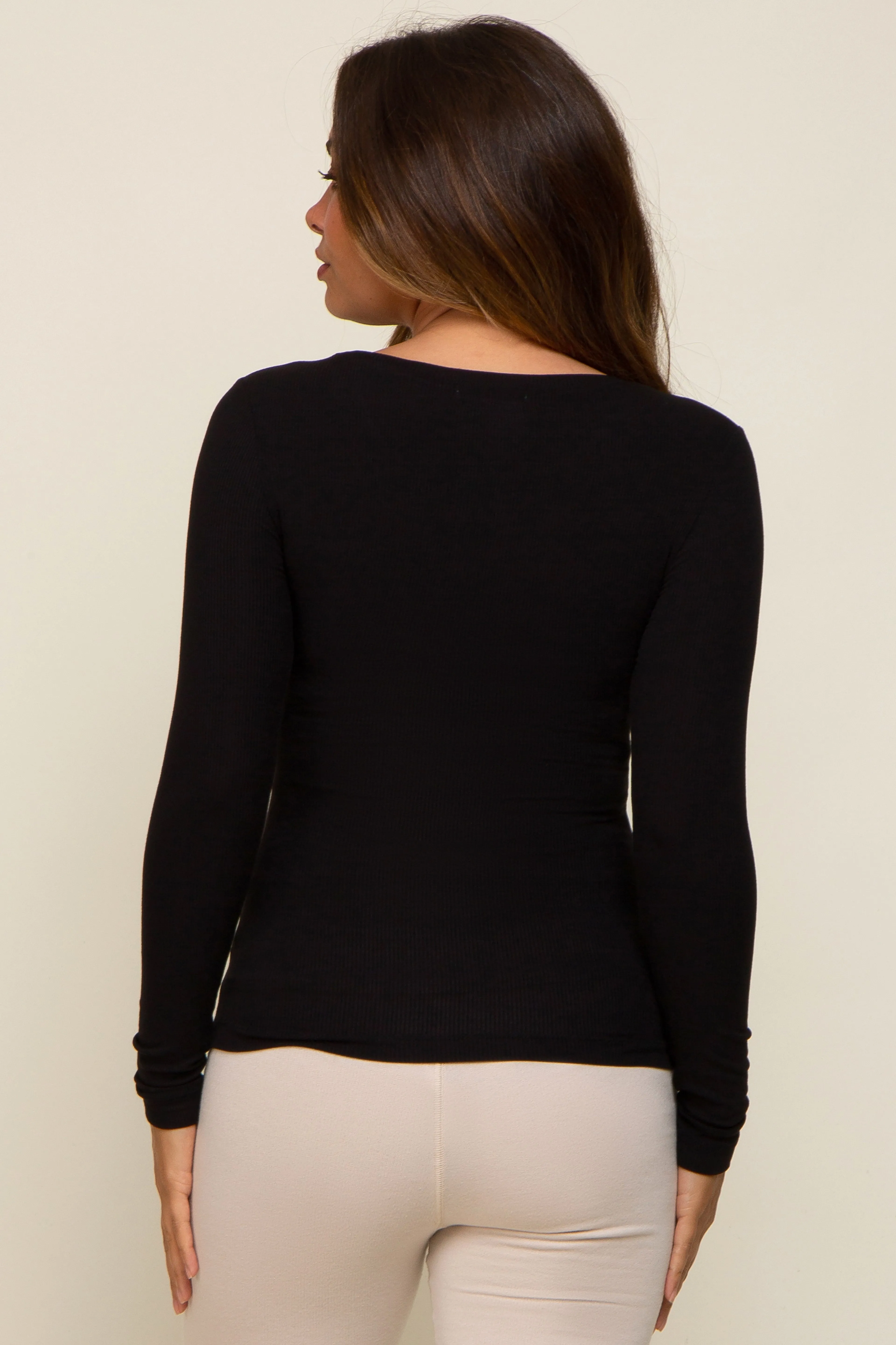 Black Ribbed Long Sleeve Maternity Top sold by Pinkblush product image thumbnail 3