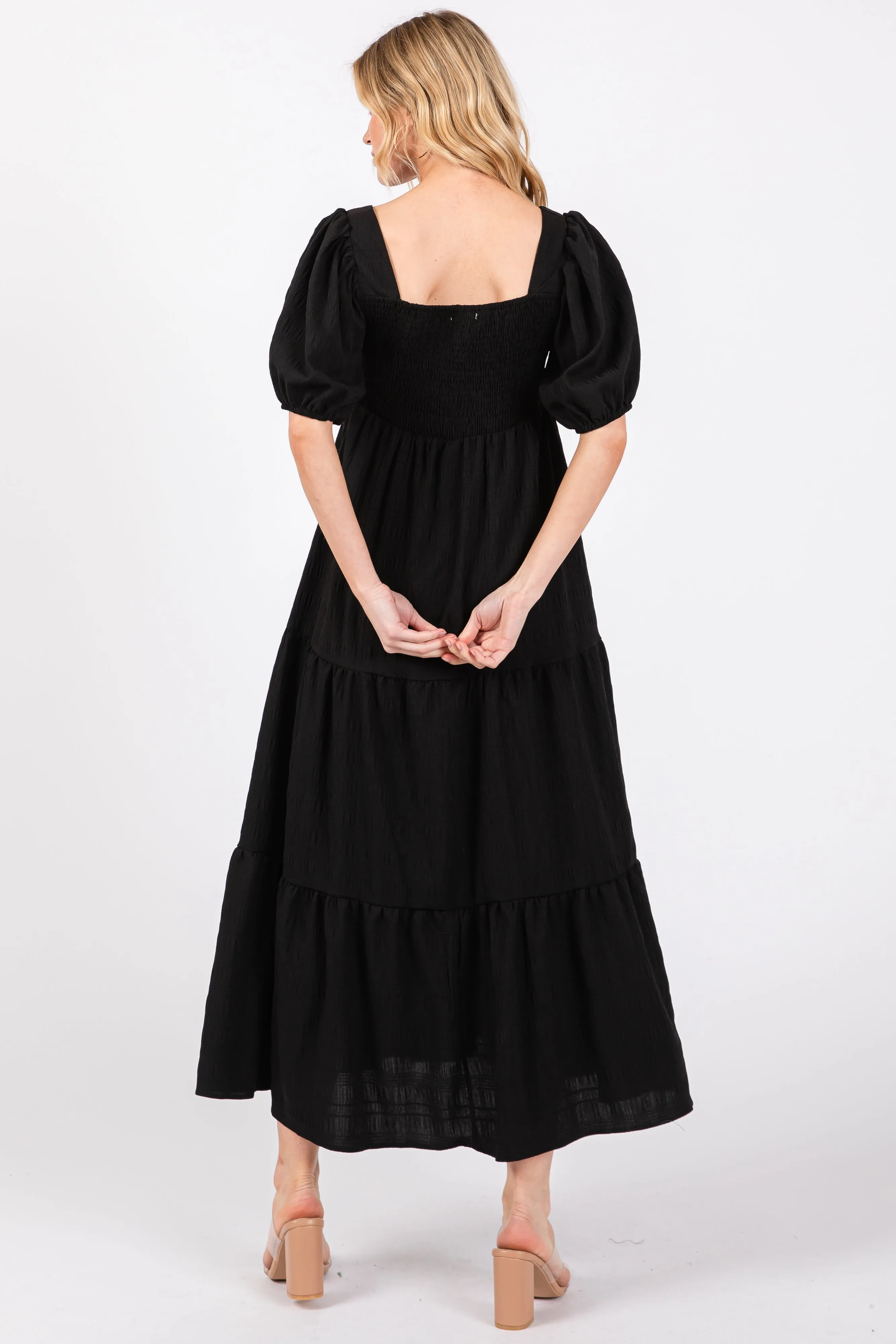 Black Textured Tiered Midi Dress sold by Pinkblush product image thumbnail 3