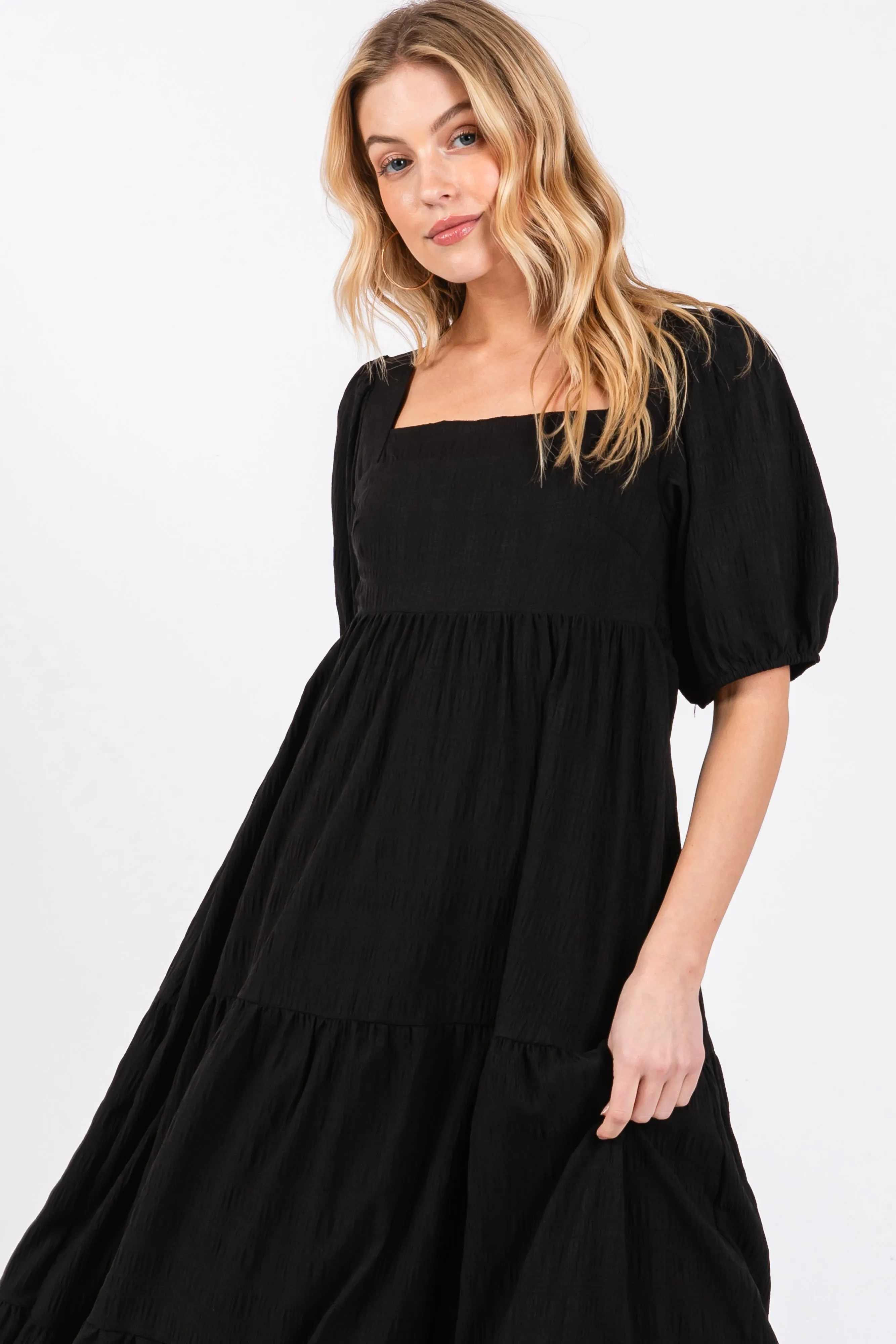 Black Textured Tiered Midi Dress sold by Pinkblush product image thumbnail 4