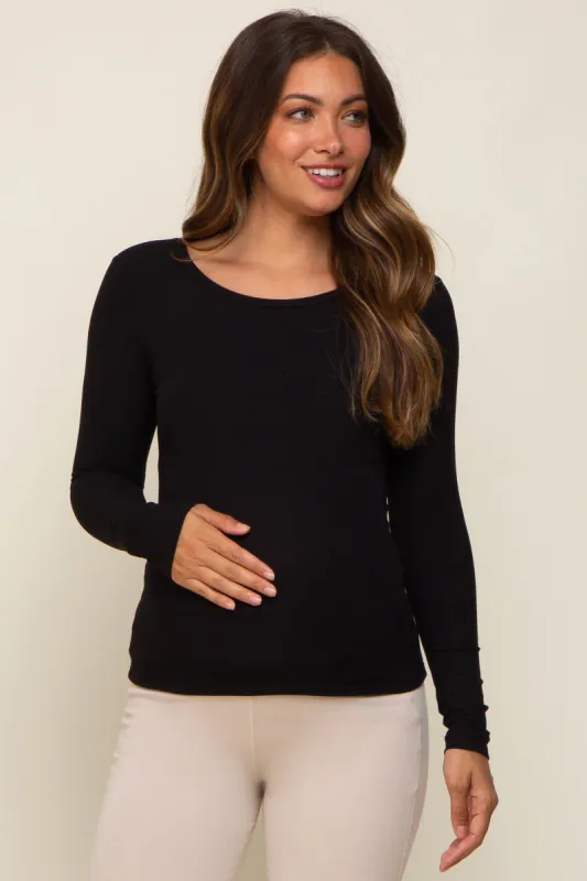 Black Ribbed Long Sleeve Maternity Top sold by Pinkblush