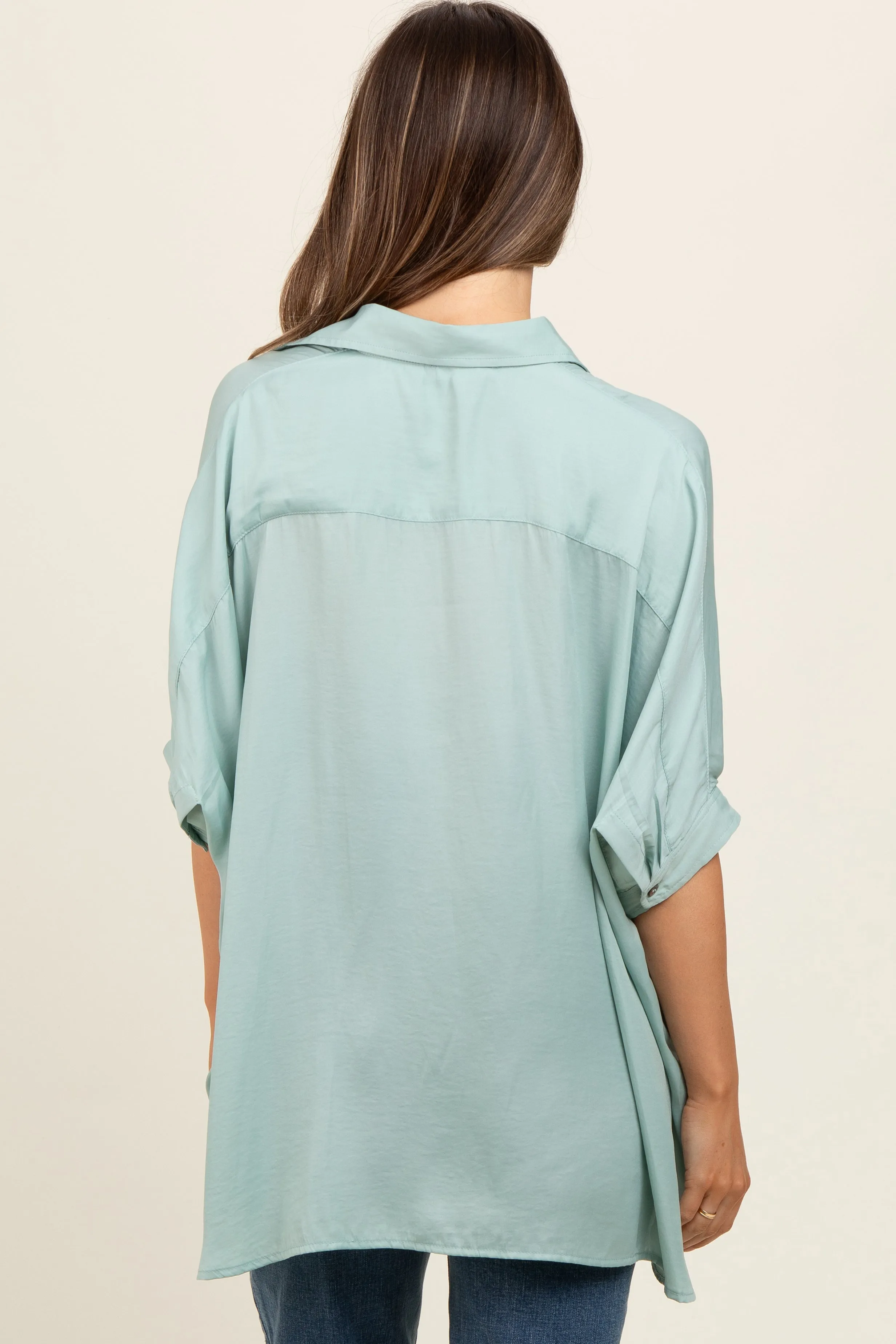Sage Satin Oversized Maternity Shirt sold by Pinkblush product image thumbnail 4