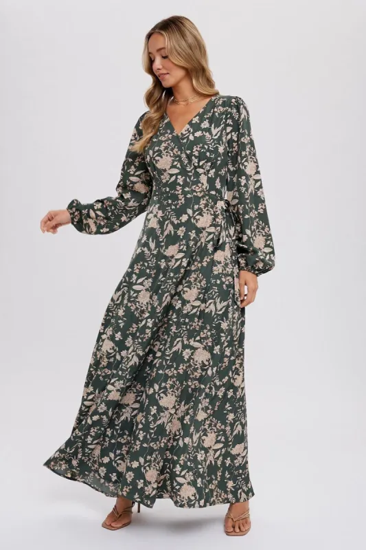 Forest Green Floral Wrap Maxi Dress sold by Pinkblush