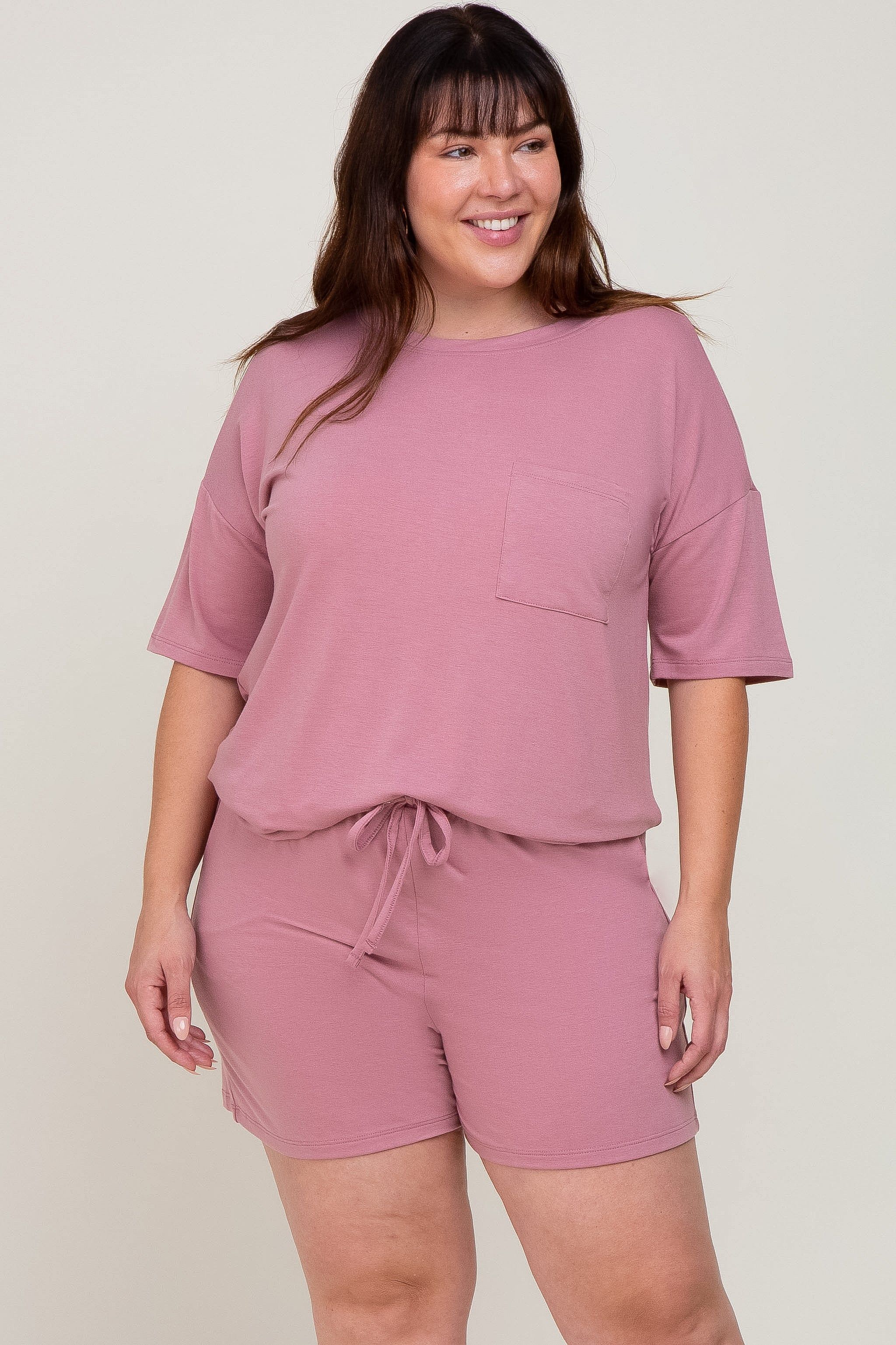 Mauve Pocket Front Maternity Plus Pajama Short Set sold by Pinkblush product image thumbnail 5