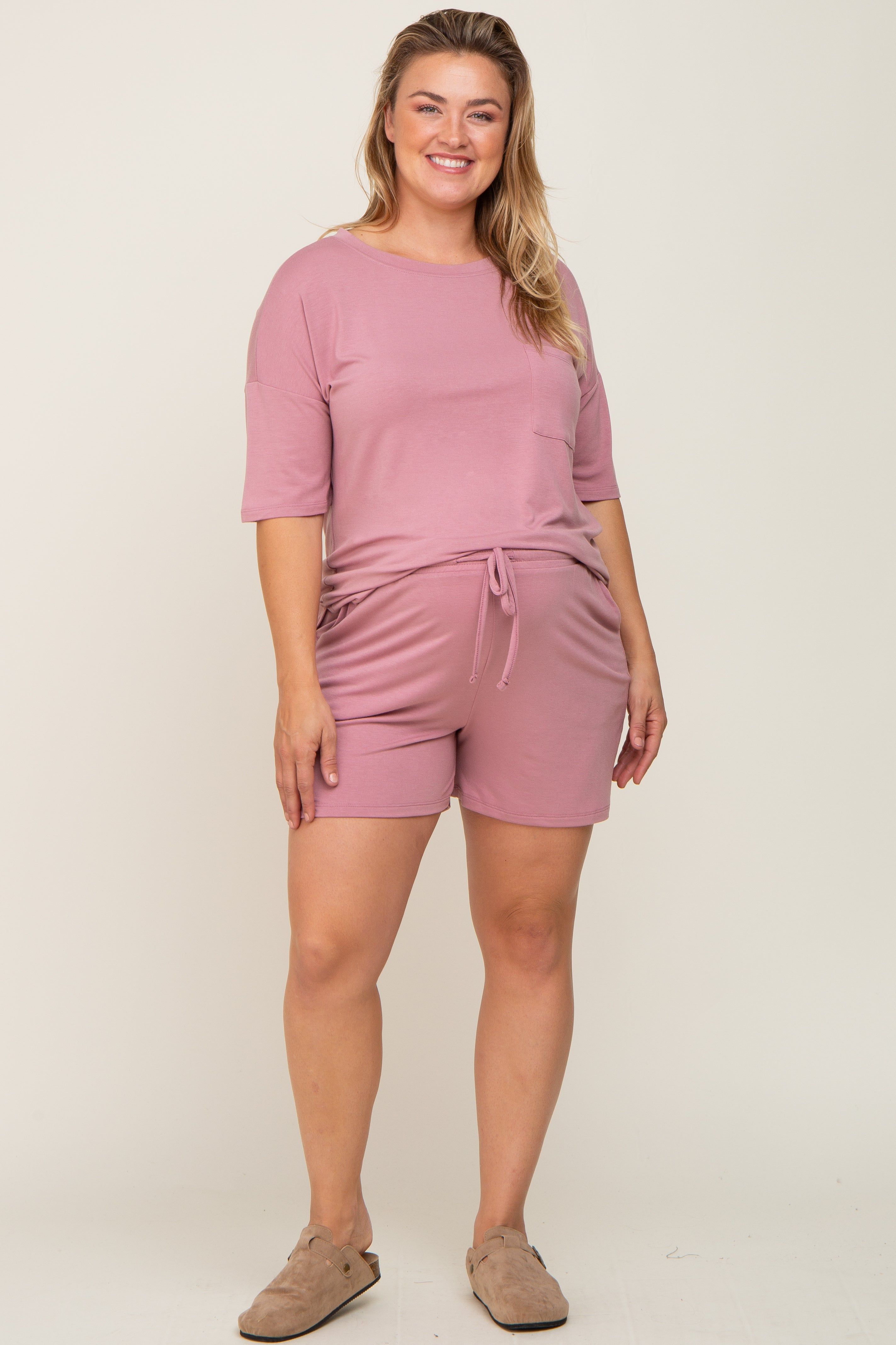 Mauve Pocket Front Maternity Plus Pajama Short Set sold by Pinkblush product image thumbnail 4