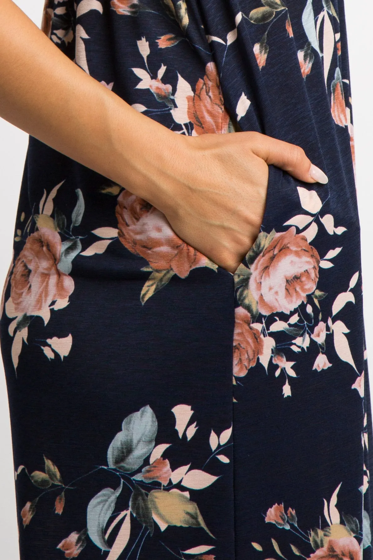 Navy Blue Rose Print Short Sleeve Maxi Dress sold by Pinkblush product image thumbnail 4