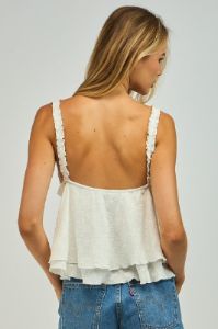 White V-Neck Ruffle Strap Open Back Layered Top sold by Pinkblush