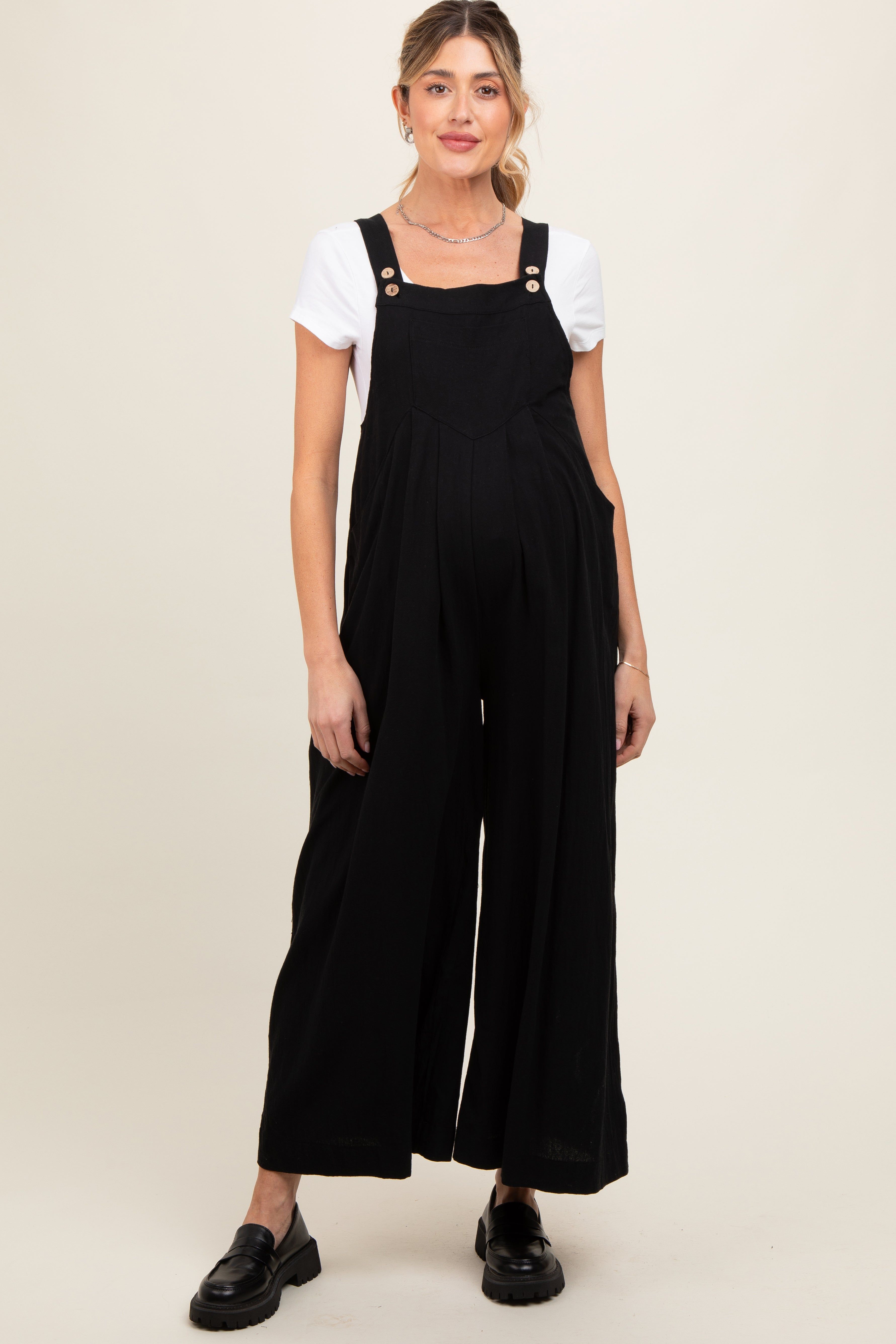 Black Maternity Wide Leg Jumpsuit sold by Pinkblush