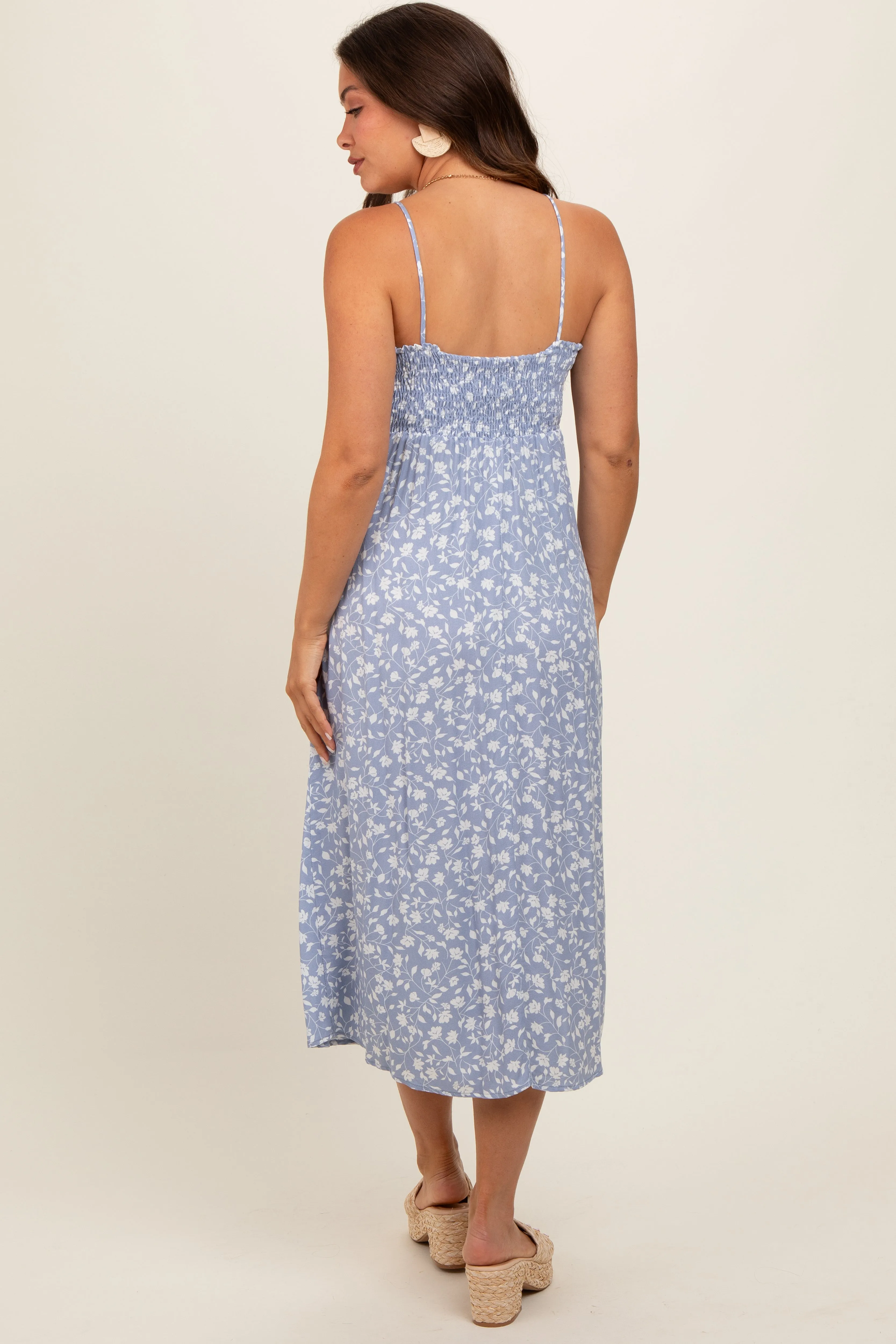 Light Blue Floral Side Slit Maternity Midi Dress sold by Pinkblush product image thumbnail 4