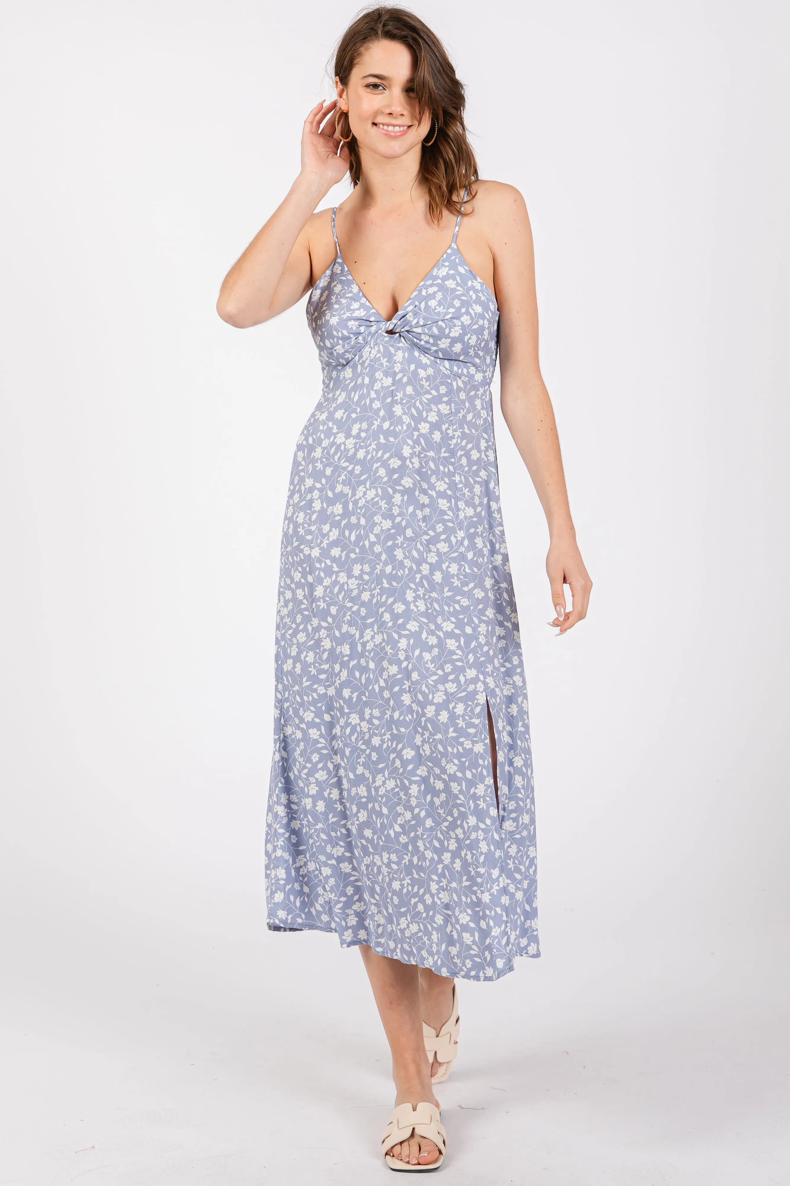 Light Blue Floral Side Slit Maternity Midi Dress sold by Pinkblush product image thumbnail 5