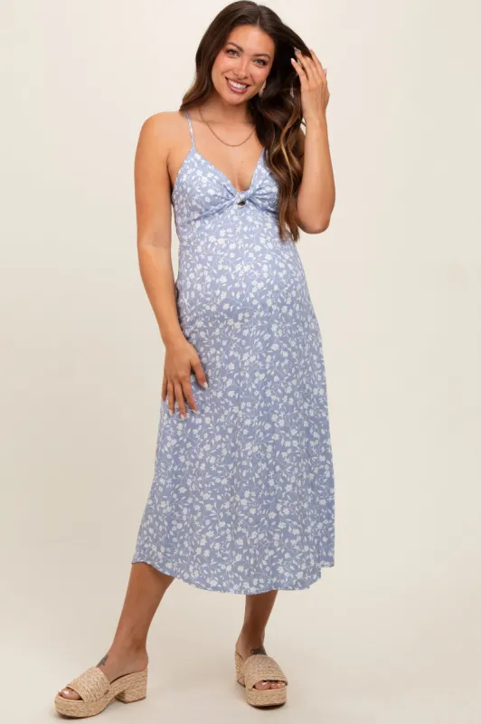 Light Blue Floral Side Slit Maternity Midi Dress sold by Pinkblush